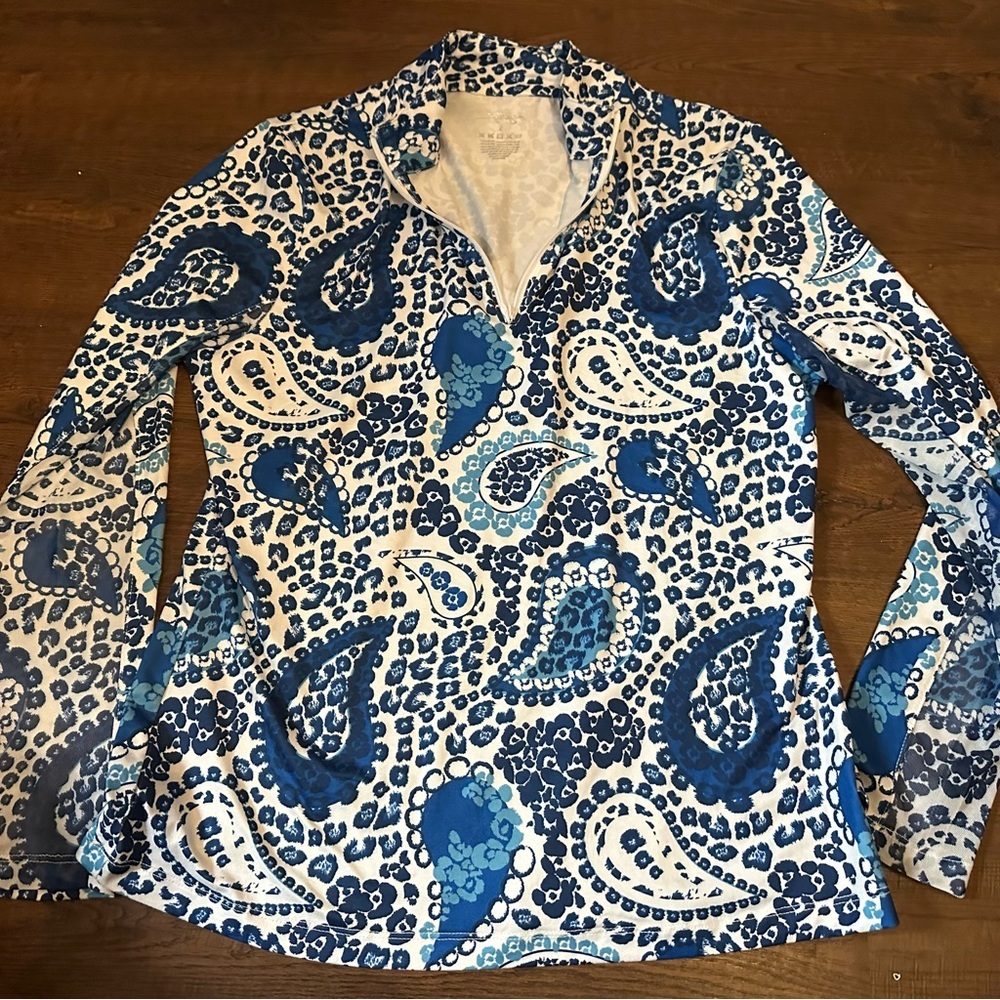 Gottex Golf Tennis Pickleball 1/4 Zip Top Women's Small Blue Paisley